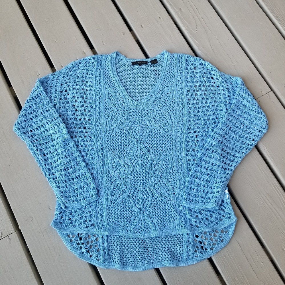 L Baby Blue Crotched sweater by Jeanne Pierre